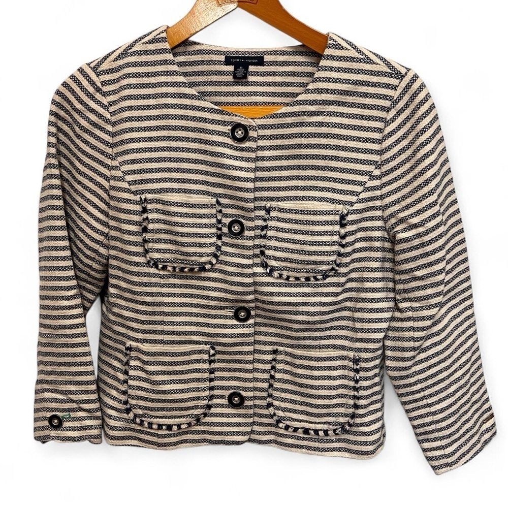 Tommy Hilfiger Striped Tweed Jacket Blazer with Pockets Size 10